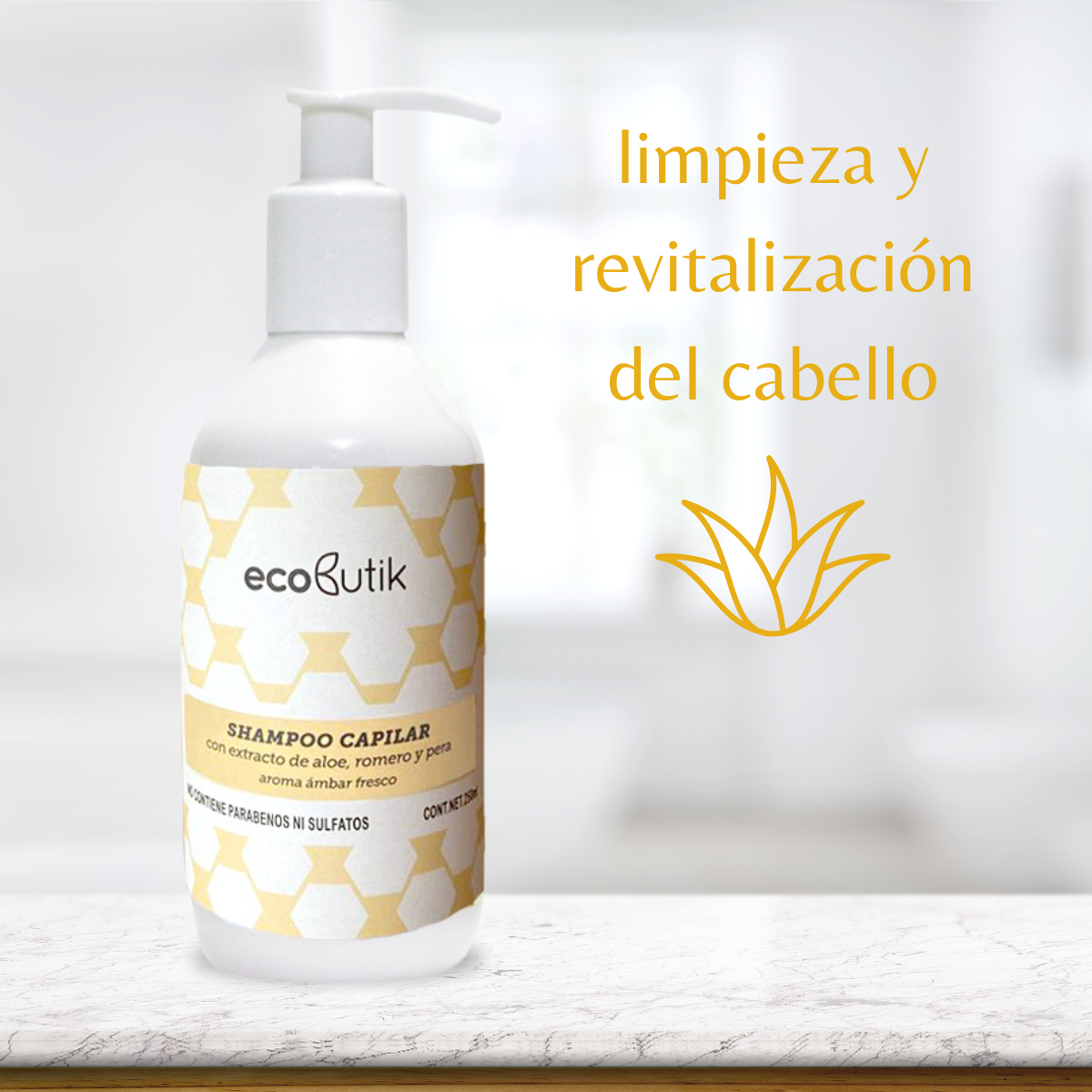 Shampoo Capilar con extractos de Aloe, Romero y Pera - Ámbar Fresco